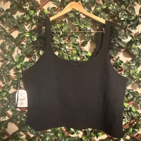Arula Black Embellished Feather Strap Crop Top NWT – Size C #1 - Picture 6 of 9